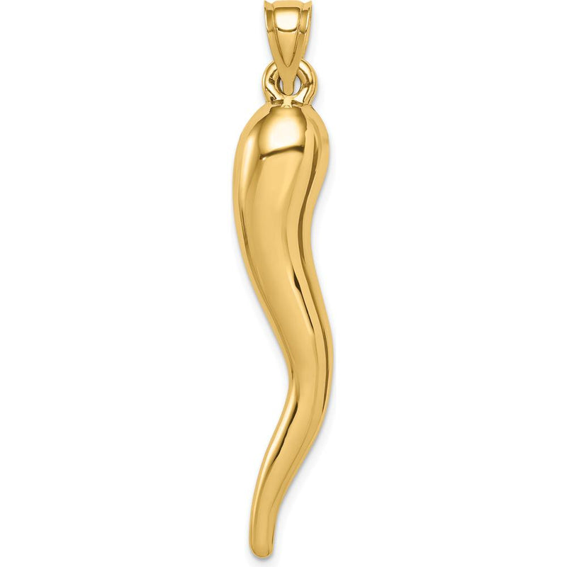 14K Yellow Gold Hollow 3D Italian Horn Pendant - Symbol of Strength and Protection by Oro Pregiato
