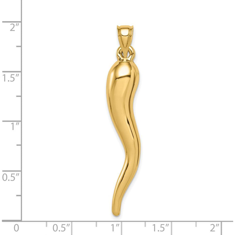 14K Yellow Gold Hollow 3D Italian Horn Pendant - Symbol of Strength and Protection by Oro Pregiato