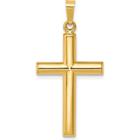 14K Yellow Gold Hollow Cross Pendant - 30mm Length by Oro Pregiato