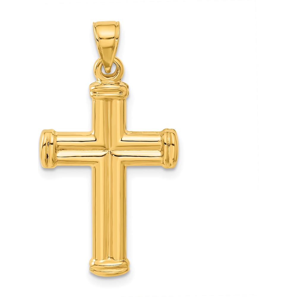 14K Yellow Gold Hollow Cross Pendant - 34mm Length, 18.3mm Width by Oro Pregiato