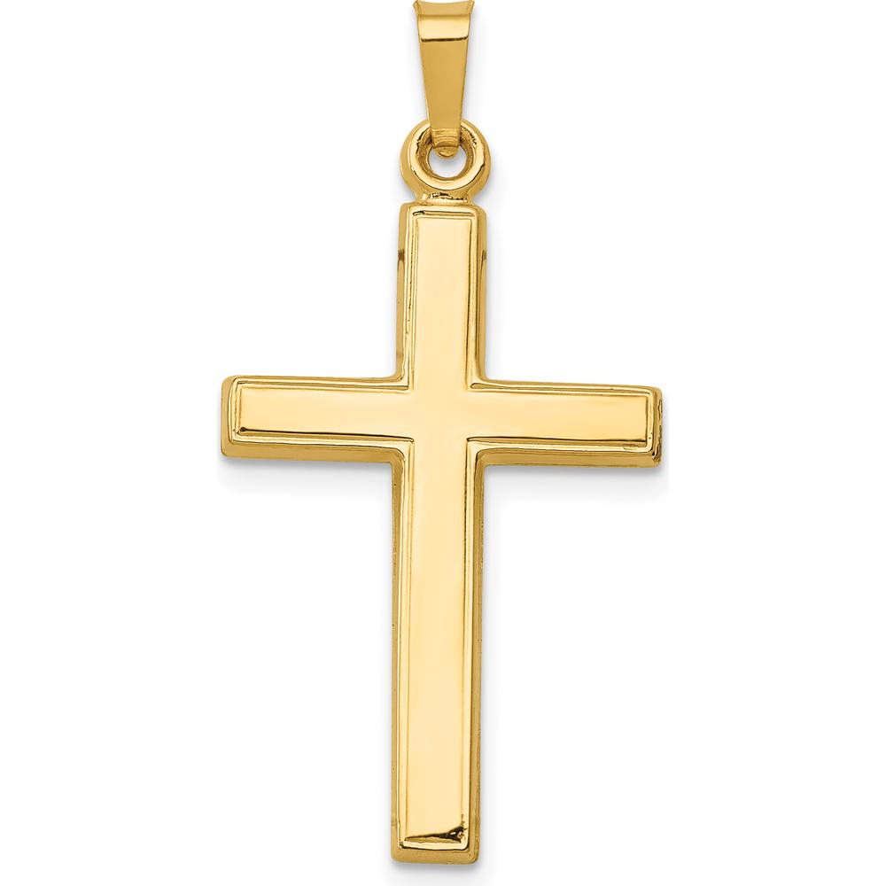14K Yellow Gold Hollow Cross Pendant - Polished Finish, 33mm Length by Oro Pregiato