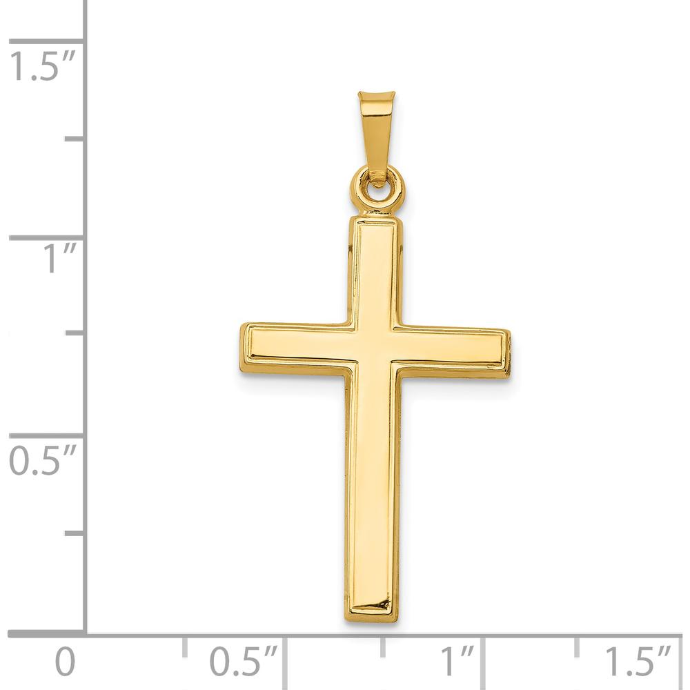 14K Yellow Gold Hollow Cross Pendant - Polished Finish, 33mm Length by Oro Pregiato