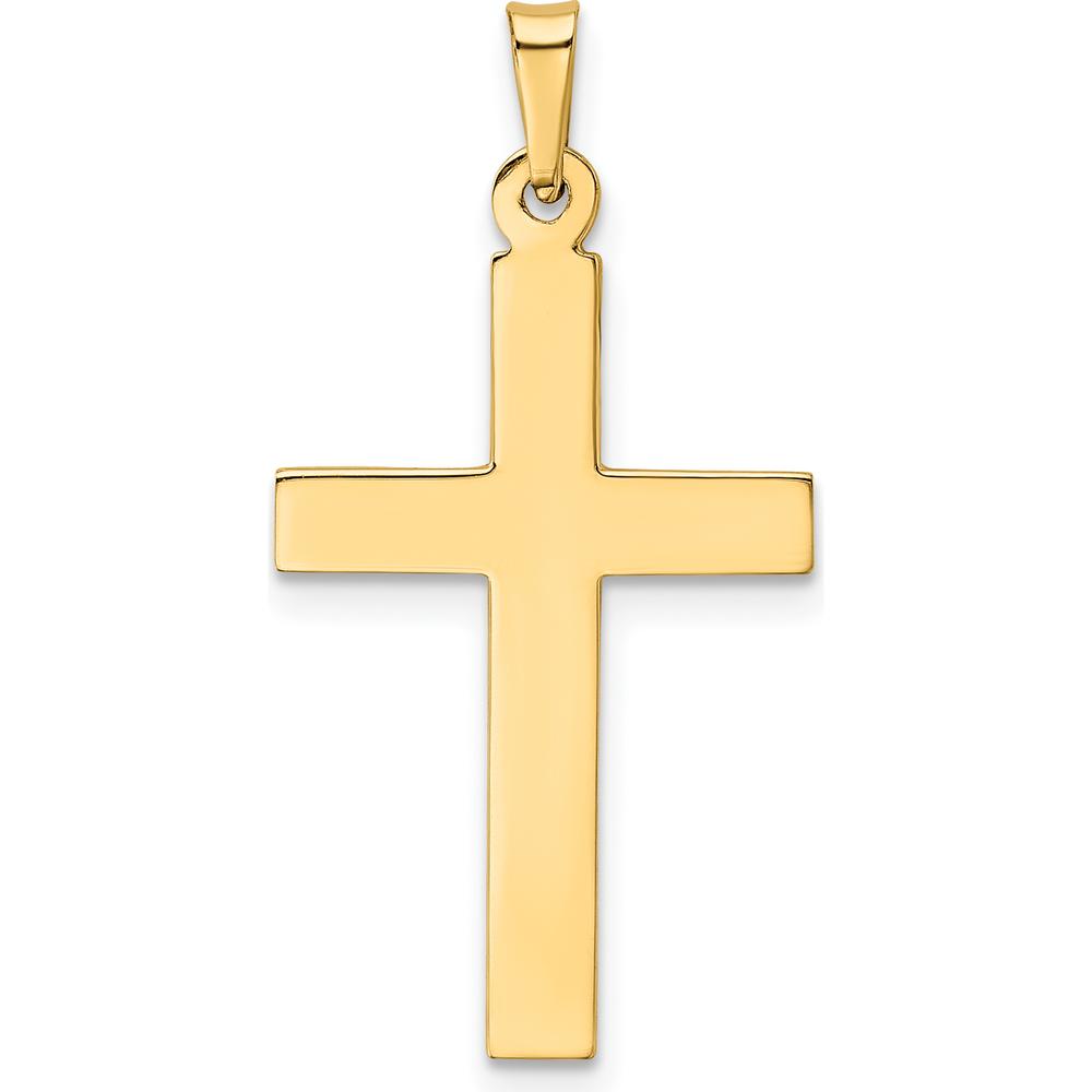 14K Yellow Gold Hollow Cross Pendant - Polished Finish, 33mm Length by Oro Pregiato