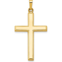 14K Yellow Gold Hollow Cross Pendant with Flat Back - 36mm Length by Oro Pregiato