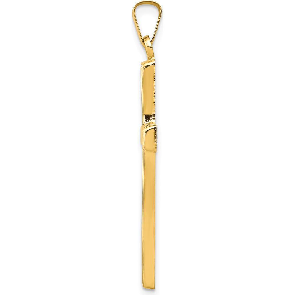 14K Yellow Gold Hollow Cross Pendant with Flat Back - 36mm Length by Oro Pregiato