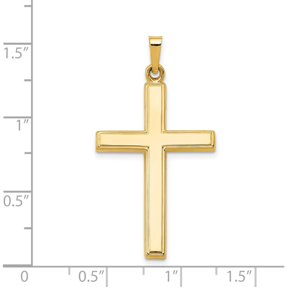 14K Yellow Gold Hollow Cross Pendant with Flat Back - 36mm Length by Oro Pregiato