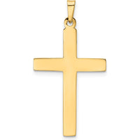 14K Yellow Gold Hollow Cross Pendant with Flat Back - 36mm Length by Oro Pregiato