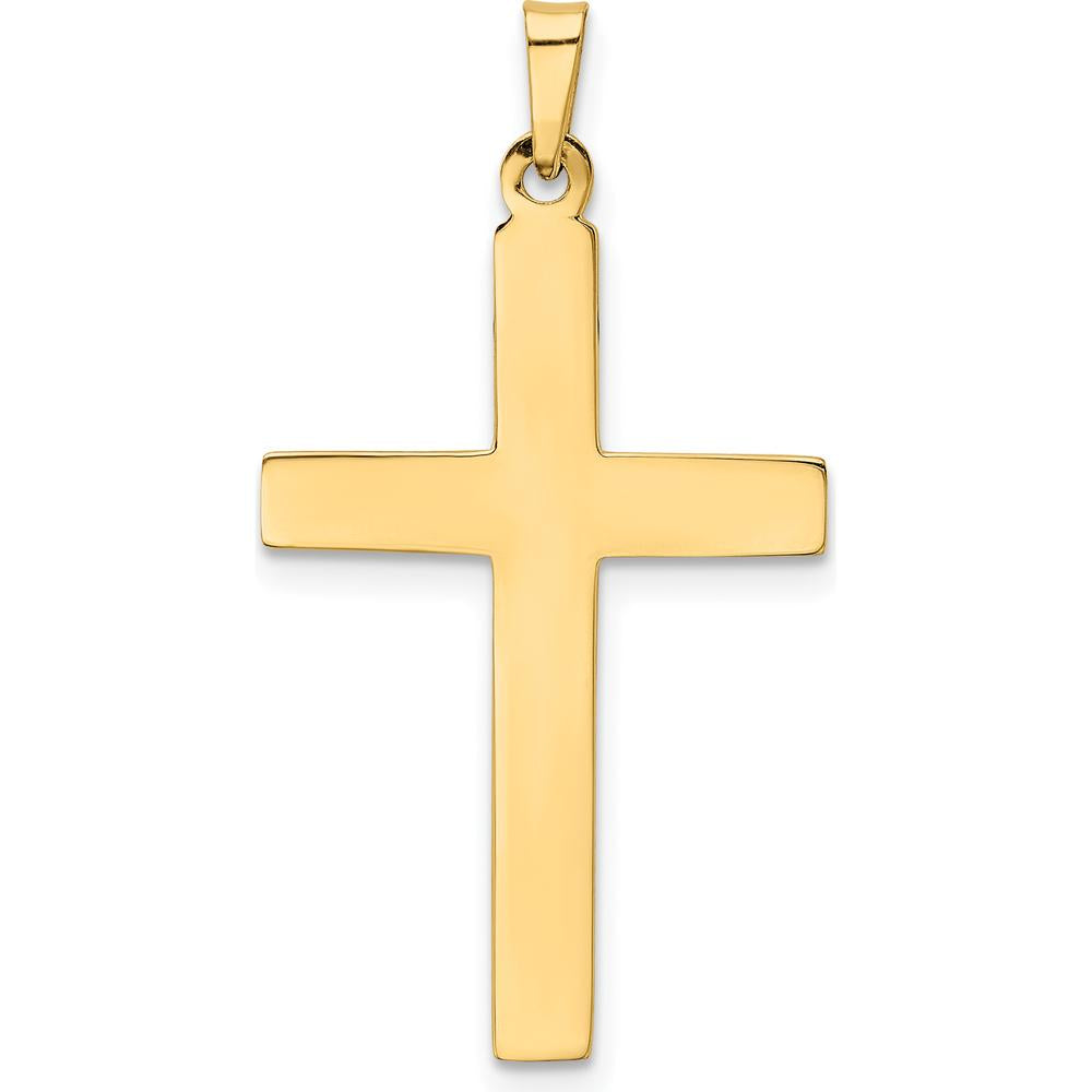 14K Yellow Gold Hollow Cross Pendant with Flat Back - 36mm Length by Oro Pregiato