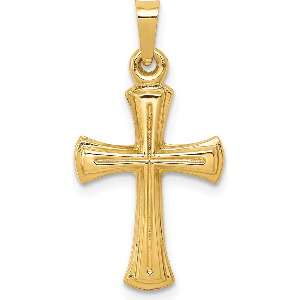 14K Yellow Gold Hollow Cross Pendant with Flat Back Design by Oro Pregiato