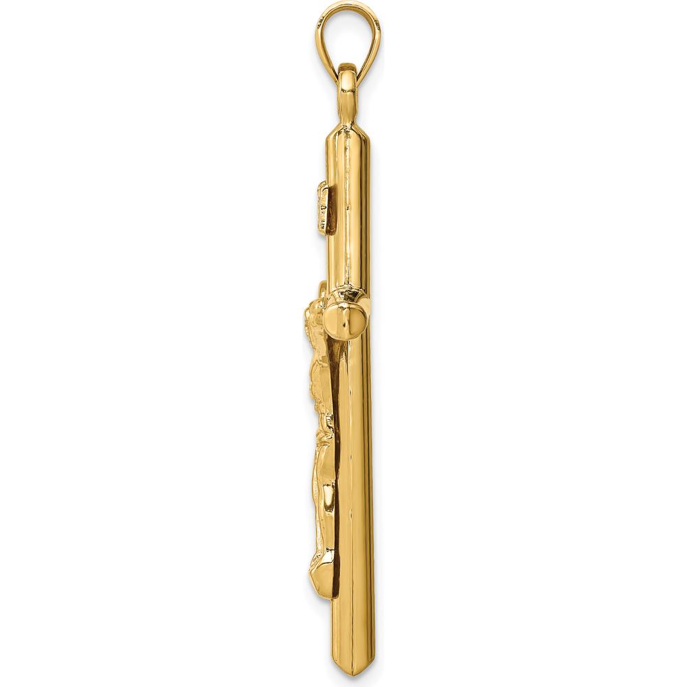 14K Yellow Gold Hollow Crucifix Pendant with INRI Inscription - Polished Finish by Oro Pregiato
