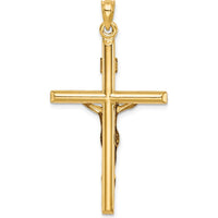 14K Yellow Gold Hollow Crucifix Pendant with INRI Inscription - Polished Finish by Oro Pregiato
