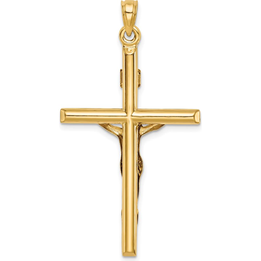 14K Yellow Gold Hollow Crucifix Pendant with INRI Inscription - Polished Finish by Oro Pregiato