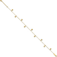 14K Yellow Gold Hollow Dangle Circles Anklet with Diamond-Cut Texture - Adjustable 9" Plus 1" Extender