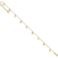 14K Yellow Gold Hollow Dangle Circles Anklet with Diamond-Cut Texture - Adjustable 9" Plus 1" Extender