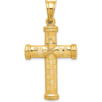14K Yellow Gold Hollow Diamond-Cut Cross Pendant - 44mm Length by Oro Pregiato