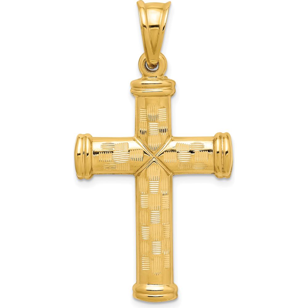 14K Yellow Gold Hollow Diamond-Cut Cross Pendant - 44mm Length by Oro Pregiato