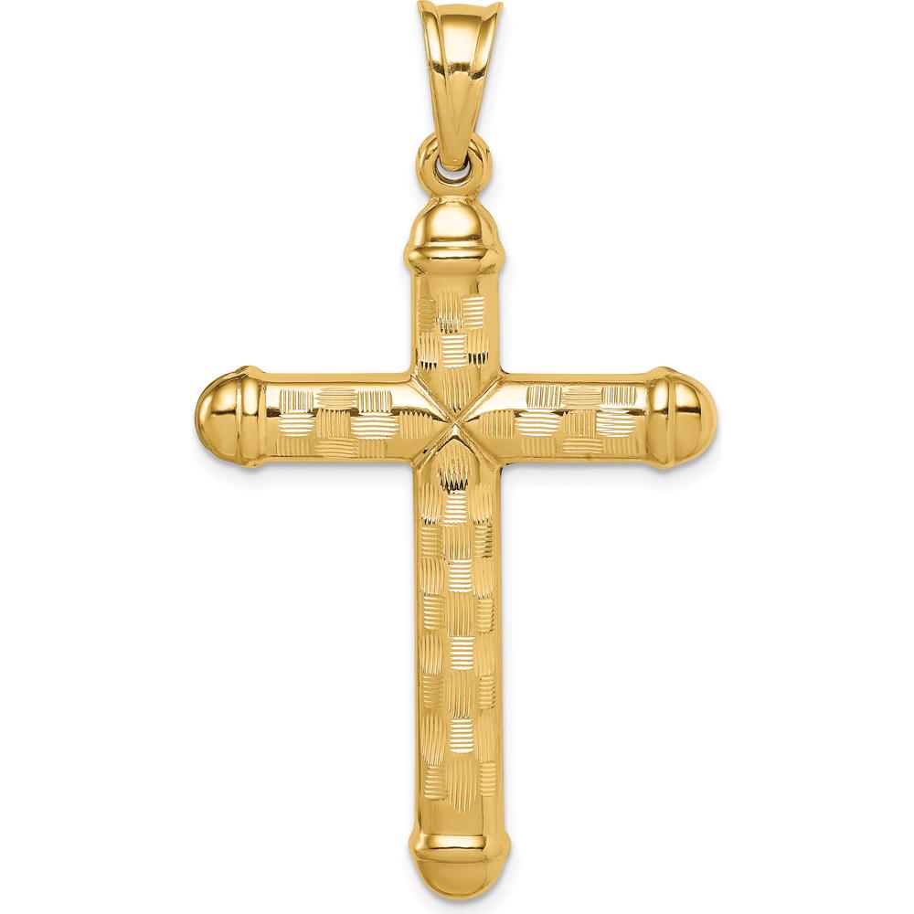 14K Yellow Gold Hollow Diamond-Cut Cross Pendant - 52mm Length by Oro Pregiato