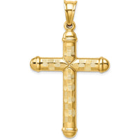 14K Yellow Gold Hollow Diamond-Cut Cross Pendant - 52mm Length by Oro Pregiato