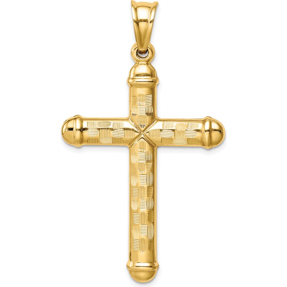 14K Yellow Gold Hollow Diamond-Cut Cross Pendant - 52mm Length by Oro Pregiato