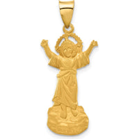 14K Yellow Gold Hollow Divine Child Jesus Pendant with Brushed Satin Finish - 35mm Length by Oro Pregiato