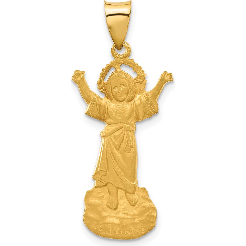 14K Yellow Gold Hollow Divine Child Jesus Pendant with Brushed Satin Finish - 35mm Length by Oro Pregiato
