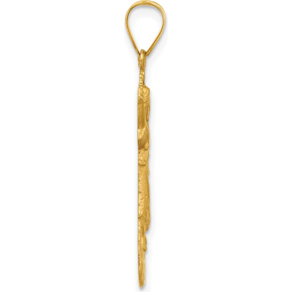 14K Yellow Gold Hollow Divine Child Jesus Pendant with Brushed Satin Finish - 35mm Length by Oro Pregiato