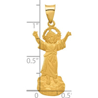 14K Yellow Gold Hollow Divine Child Jesus Pendant with Brushed Satin Finish - 35mm Length by Oro Pregiato