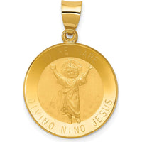 14K Yellow Gold Hollow Divino Niño Round Medal Pendant with Polished & Brushed Finish by Oro Pregiato
