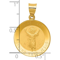 14K Yellow Gold Hollow Divino Niño Round Medal Pendant with Polished & Brushed Finish by Oro Pregiato