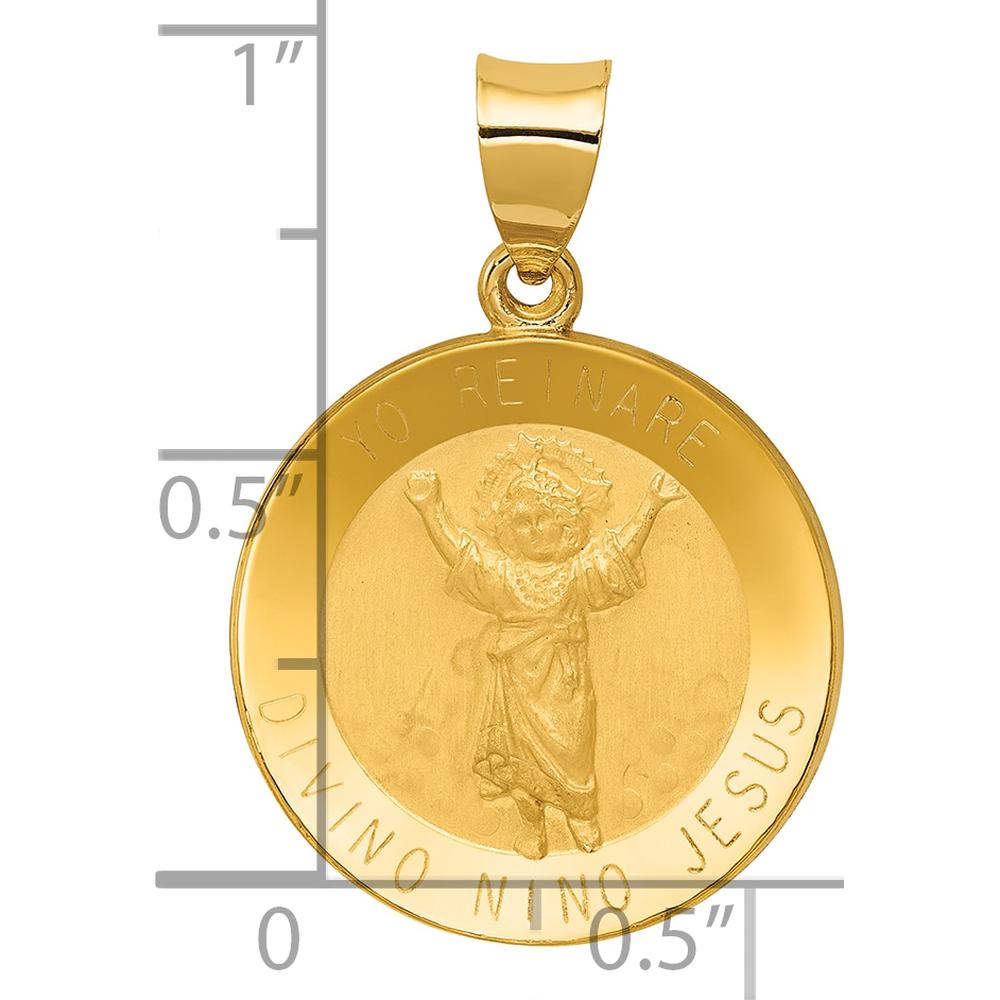 14K Yellow Gold Hollow Divino Niño Round Medal Pendant with Polished & Brushed Finish by Oro Pregiato