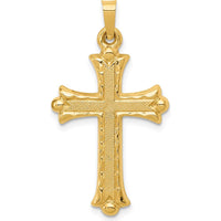 14K Yellow Gold Hollow Fleur De Lis Cross Pendant - 34mm Length, 19mm Width by Oro Pregiato