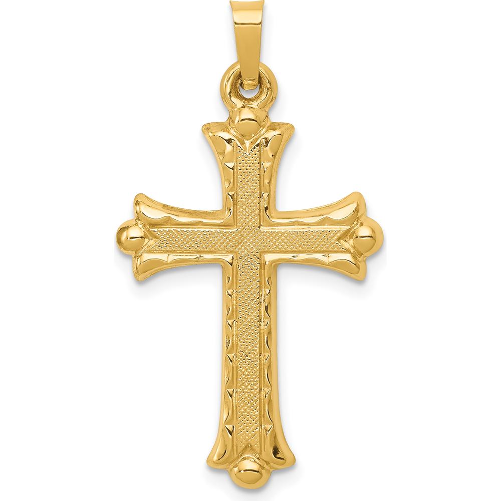 14K Yellow Gold Hollow Fleur De Lis Cross Pendant - 34mm Length, 19mm Width by Oro Pregiato