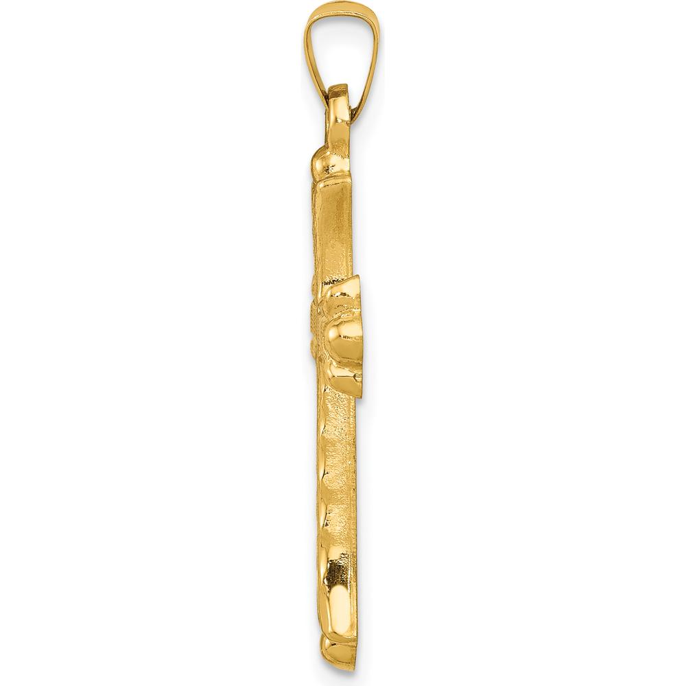 14K Yellow Gold Hollow Fleur De Lis Cross Pendant - 34mm Length, 19mm Width by Oro Pregiato