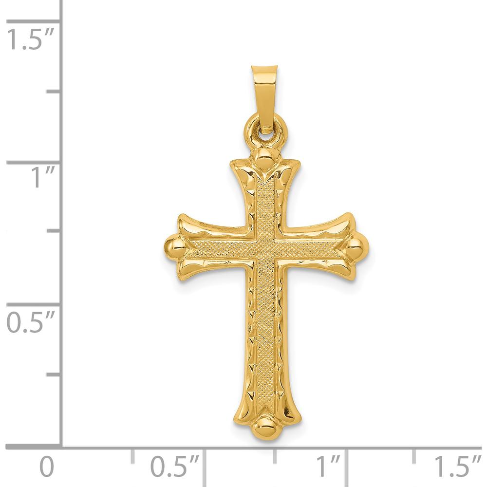 14K Yellow Gold Hollow Fleur De Lis Cross Pendant - 34mm Length, 19mm Width by Oro Pregiato