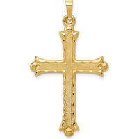 14K Yellow Gold Hollow Fleur De Lis Cross Pendant - 42mm Length, 24mm Width by Oro Pregiato