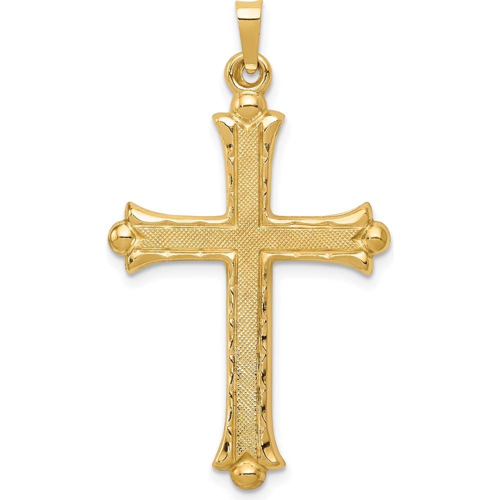 14K Yellow Gold Hollow Fleur De Lis Cross Pendant - 42mm Length, 24mm Width by Oro Pregiato