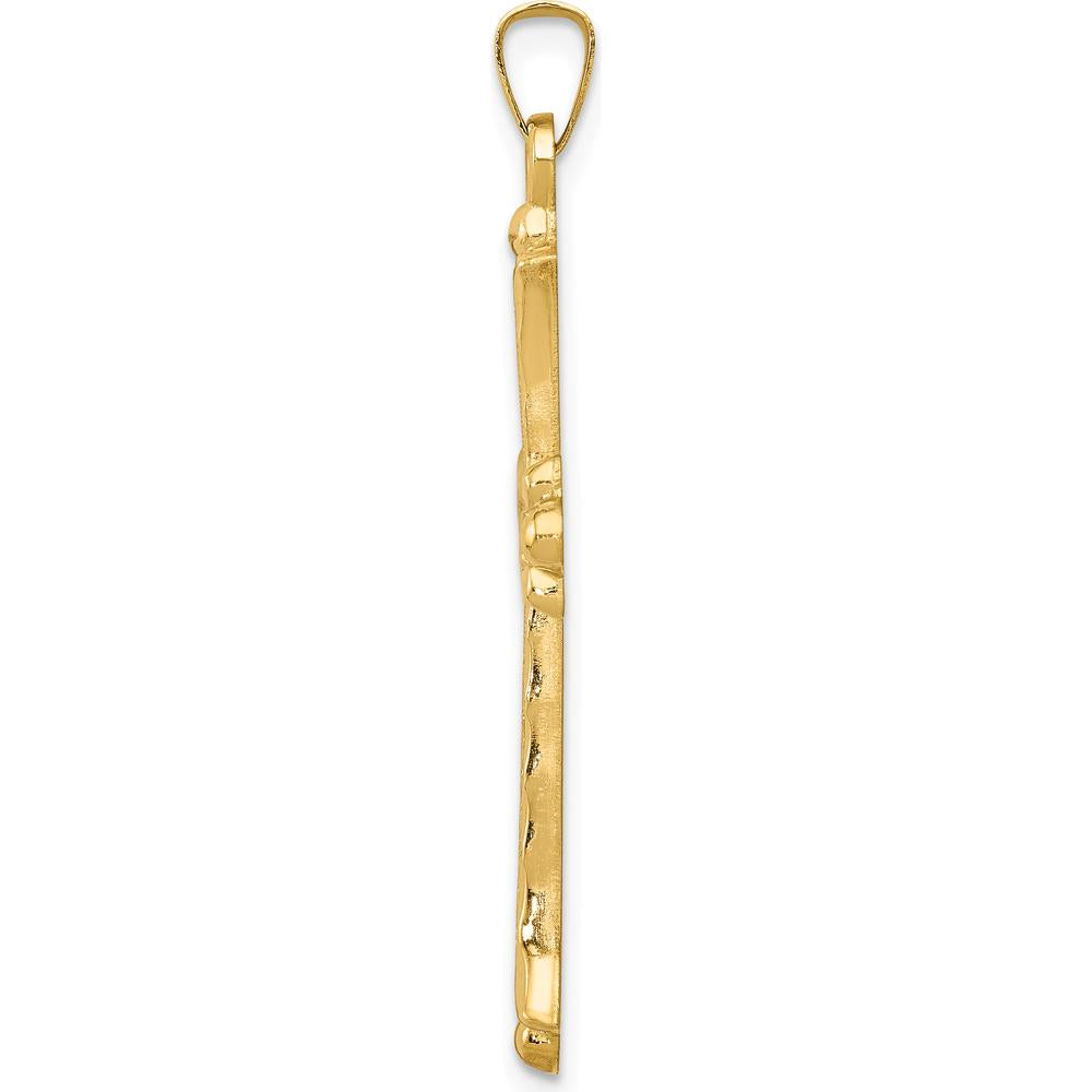 14K Yellow Gold Hollow Fleur De Lis Cross Pendant - 42mm Length, 24mm Width by Oro Pregiato