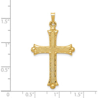 14K Yellow Gold Hollow Fleur De Lis Cross Pendant - 42mm Length, 24mm Width by Oro Pregiato