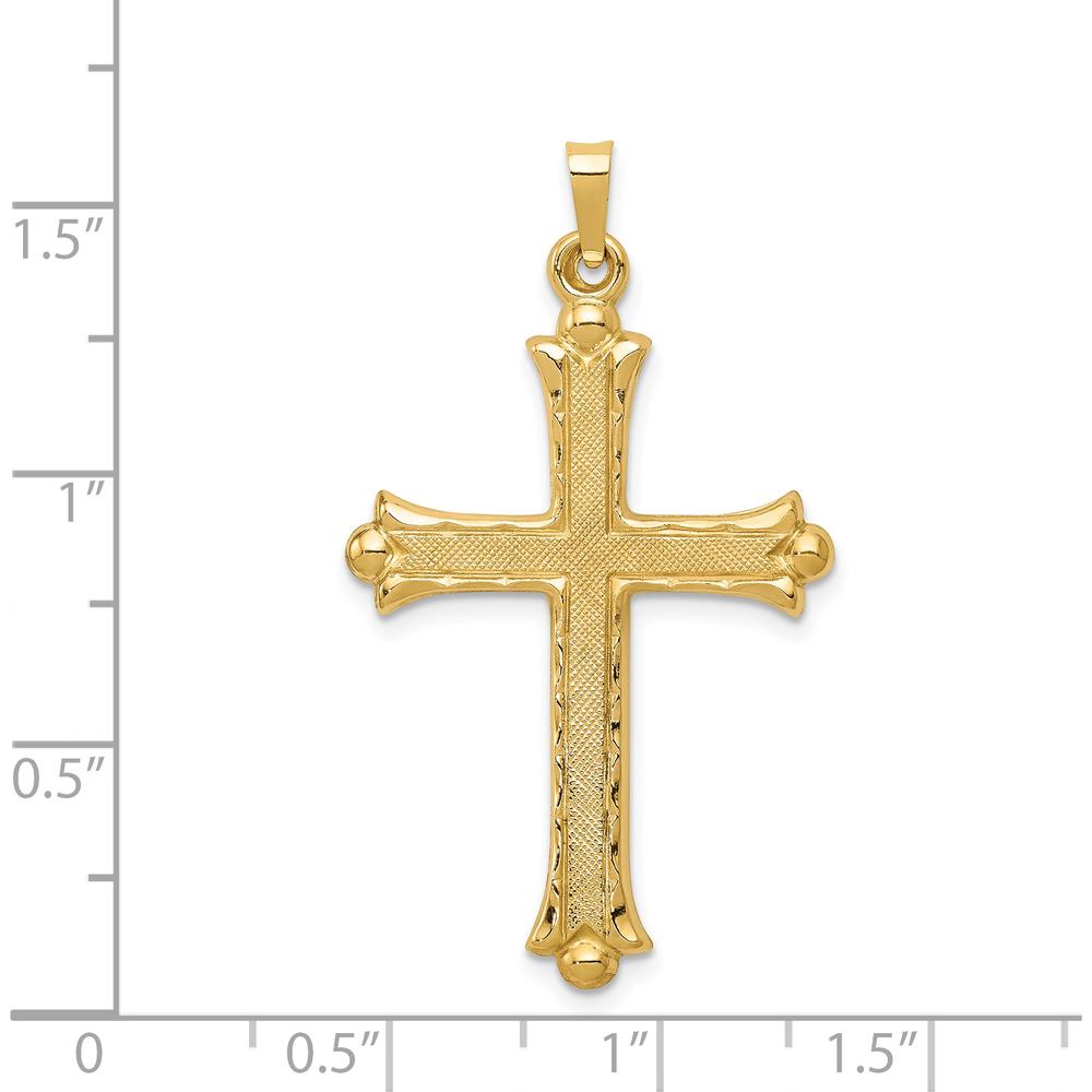 14K Yellow Gold Hollow Fleur De Lis Cross Pendant - 42mm Length, 24mm Width by Oro Pregiato