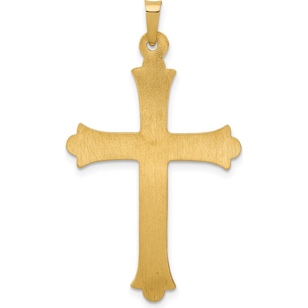 14K Yellow Gold Hollow Fleur De Lis Cross Pendant - 42mm Length, 24mm Width by Oro Pregiato