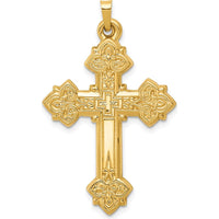 14K Yellow Gold Hollow Fleur de Lis Cross Pendant 42mm x 26mm by Oro Pregiato