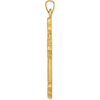 14K Yellow Gold Hollow Fleur de Lis Cross Pendant 42mm x 26mm by Oro Pregiato