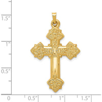 14K Yellow Gold Hollow Fleur de Lis Cross Pendant 42mm x 26mm by Oro Pregiato