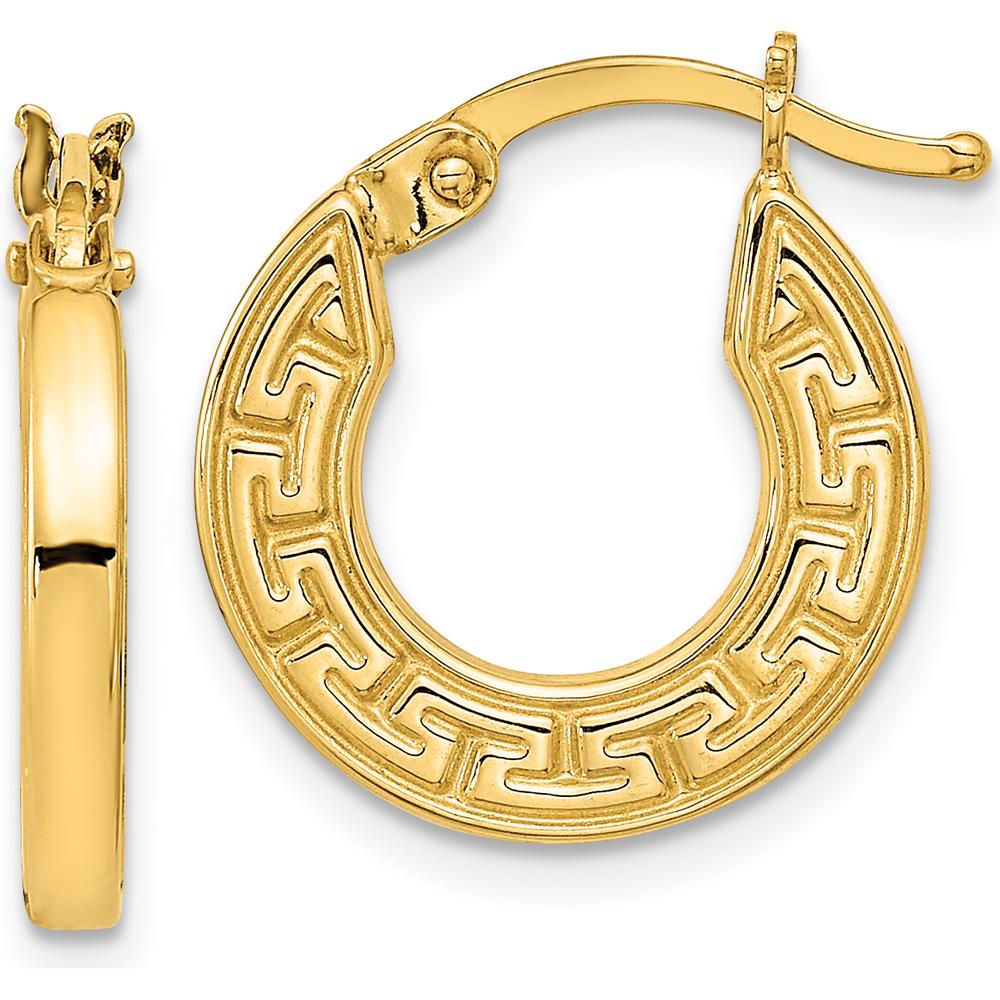 14K Yellow Gold Hollow Greek Key Large Hoop Earrings by Oro Pregiato