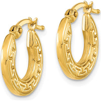 14K Yellow Gold Hollow Greek Key Large Hoop Earrings by Oro Pregiato