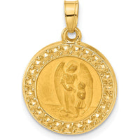 14K Yellow Gold Hollow Guardian Angel Pendant with Satin Finish - Symbol of Protection and Connection by Oro Pregiato