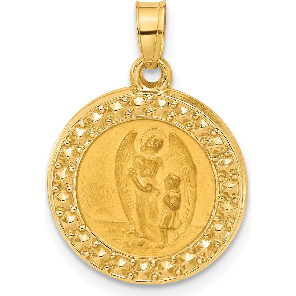 14K Yellow Gold Hollow Guardian Angel Pendant with Satin Finish - Symbol of Protection and Connection by Oro Pregiato