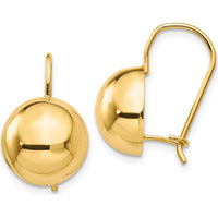 14K Yellow Gold Hollow Half Ball Drop Earrings - Large 12mm Polished Design by 0