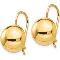 14K Yellow Gold Hollow Half Ball Drop Earrings - Large 12mm Polished Design by 0