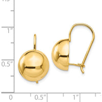 14K Yellow Gold Hollow Half Ball Drop Earrings - Large 12mm Polished Design by 0